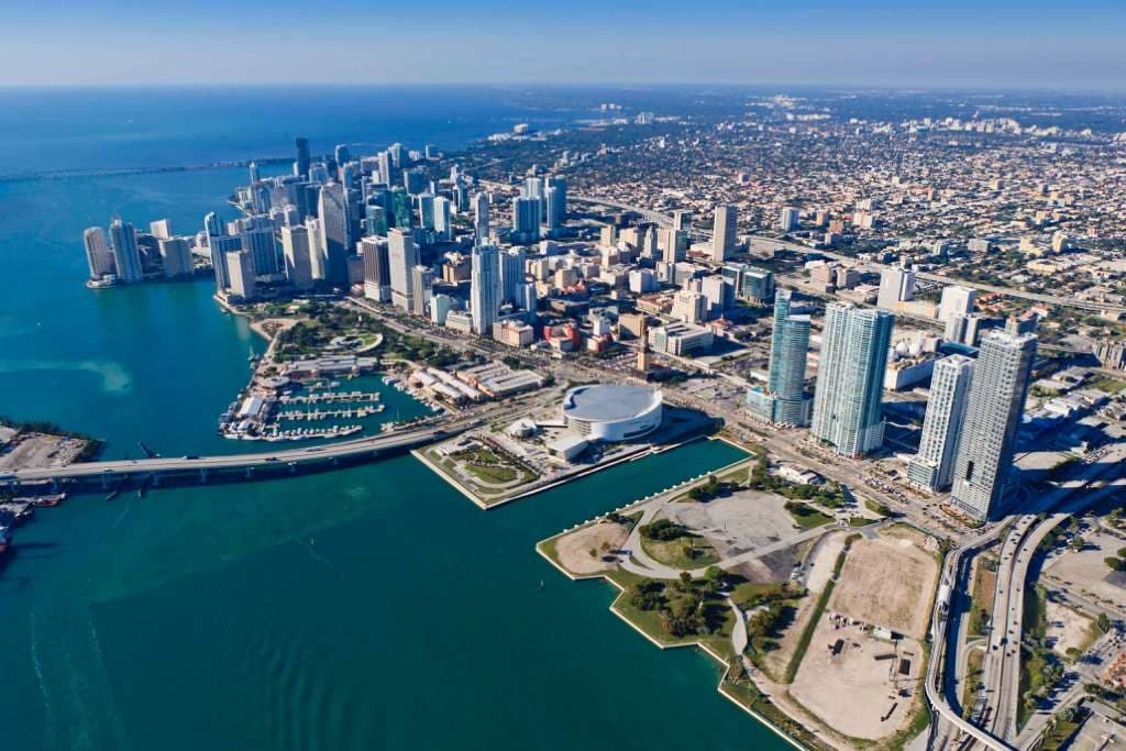 The downtown Miami skyline along Biscayne Bay
